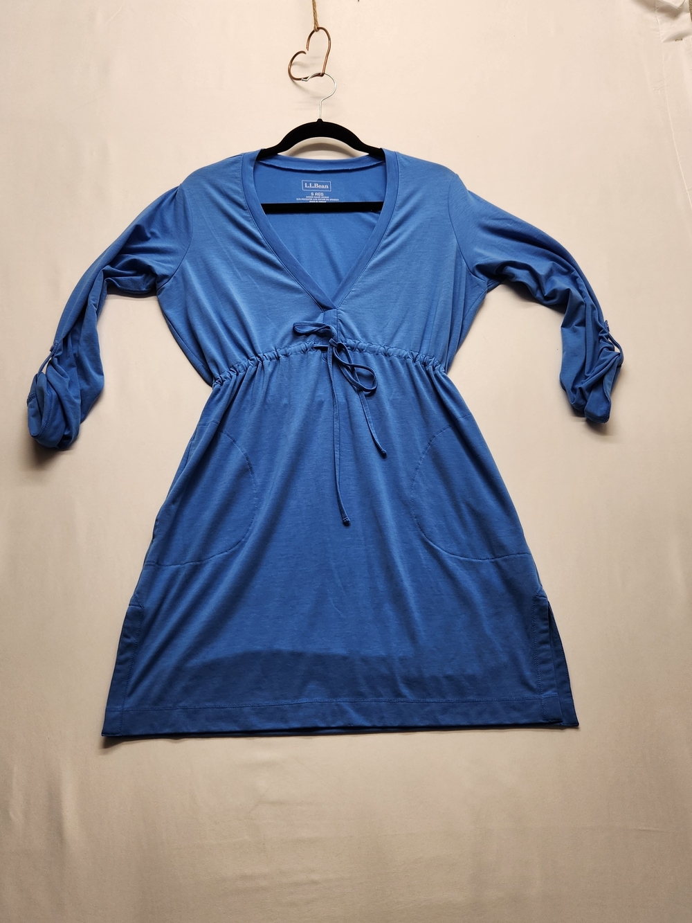 ⭐️L.L. Bean Blue Cinched Waist Tunic Dress Cover Up Small Reg Coastal Casual